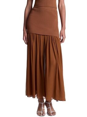 A.L.C. Hayden Ribbed Drop Waist Maxi Skirt Waist Tiered in Warm Brown With Top